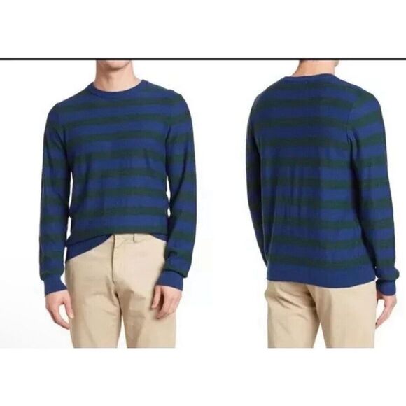 14th & Union Blue Green Striped Long Sleeve Sweater Mens XL NWT Cashmere Blend - Picture 1 of 10